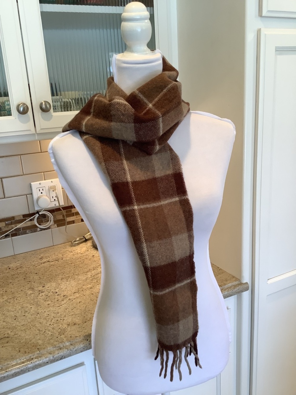 Geoffrey Beene Brown Plaid Wool Scarf